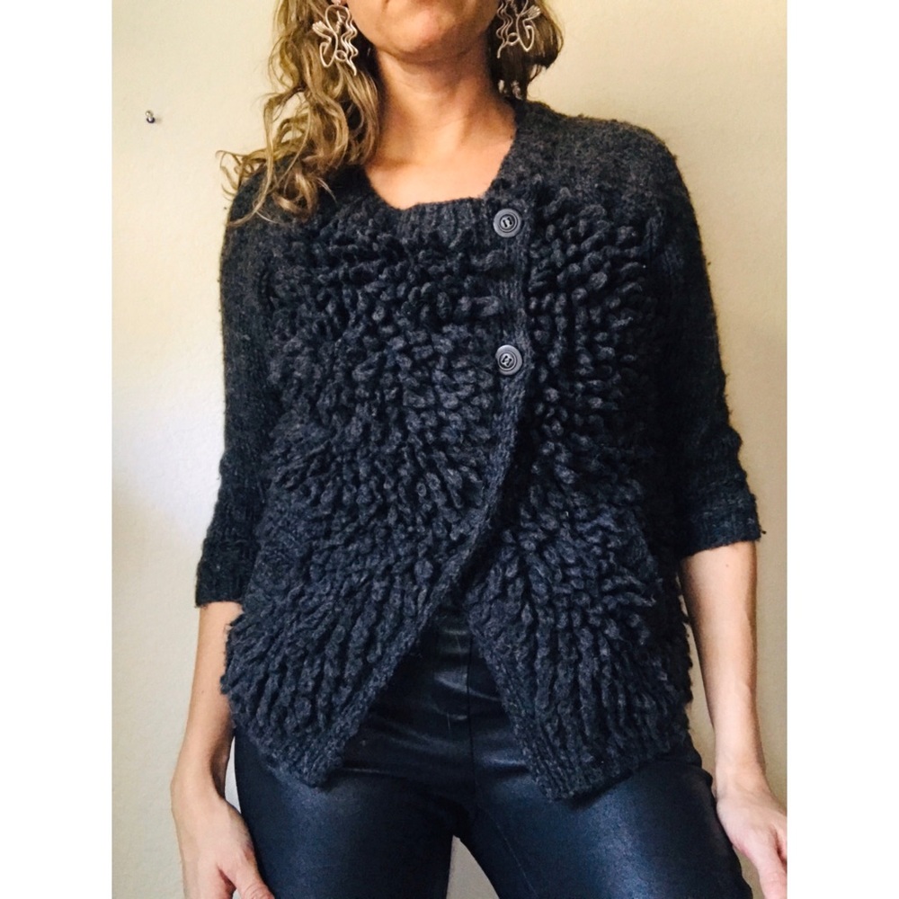 Wallace Black Textured Loop Knit Cardigan